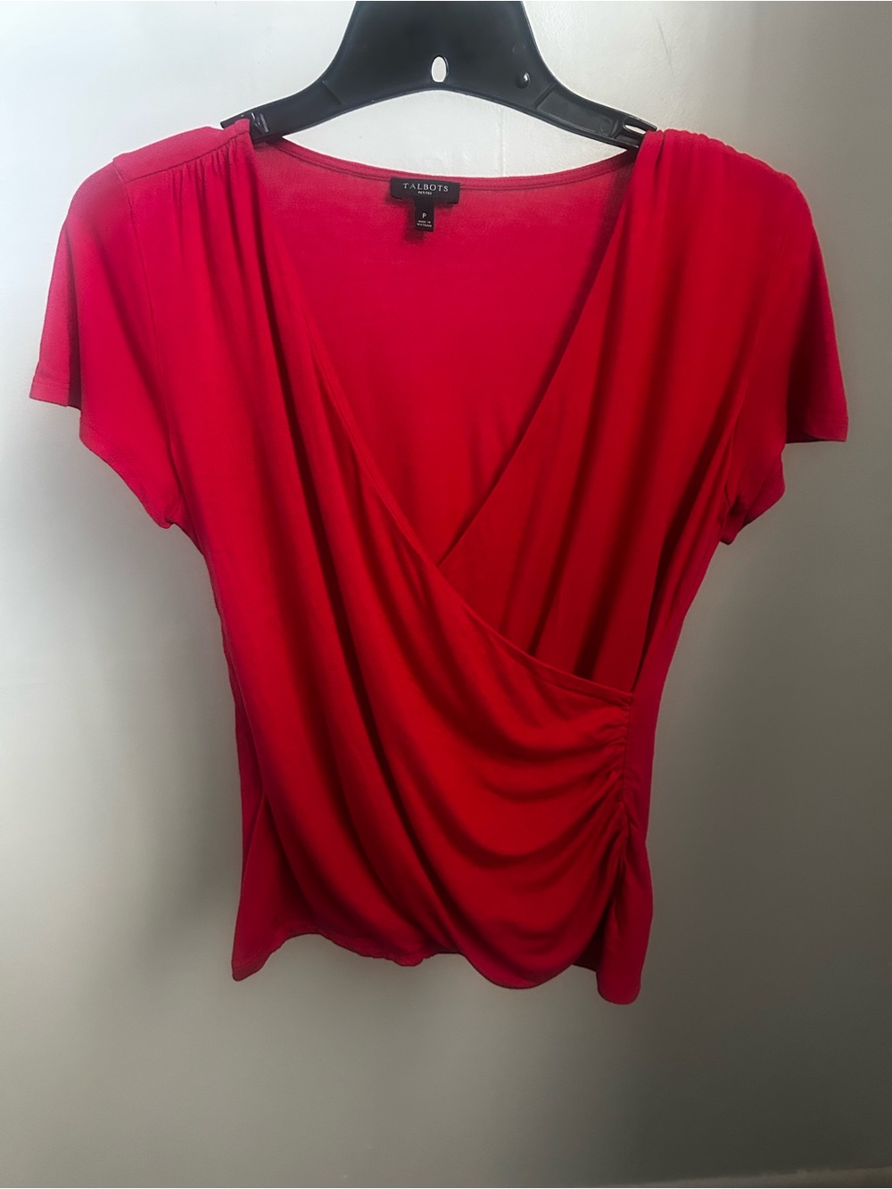 Talbots Bright Red Surplice Short Sleeve Blouse